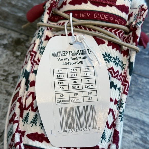 Hey Dude Shoes Men Size 11 Wally Merry Fishmas Sweater Lace Up Loafers Comfy NEW - Picture 4 of 12